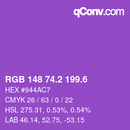 カラーコード: RGB 148 74.2 199.6 | qconv.com