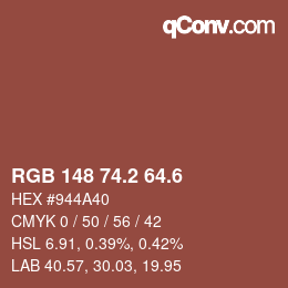 カラーコード: RGB 148 74.2 64.6 | qconv.com