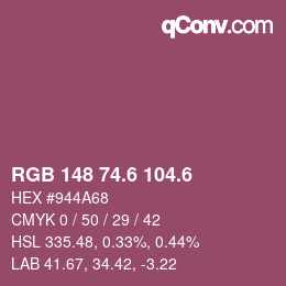 カラーコード: RGB 148 74.6 104.6 | qconv.com