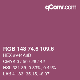 カラーコード: RGB 148 74.6 109.6 | qconv.com