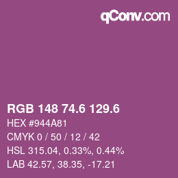 カラーコード: RGB 148 74.6 129.6 | qconv.com