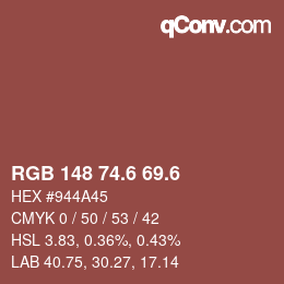 カラーコード: RGB 148 74.6 69.6 | qconv.com