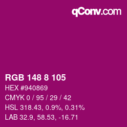 カラーコード: RGB 148 8 105 | qconv.com