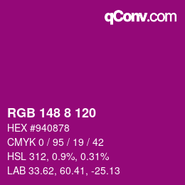 カラーコード: RGB 148 8 120 | qconv.com