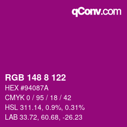 カラーコード: RGB 148 8 122 | qconv.com