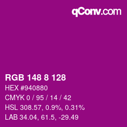 カラーコード: RGB 148 8 128 | qconv.com