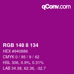 カラーコード: RGB 148 8 134 | qconv.com