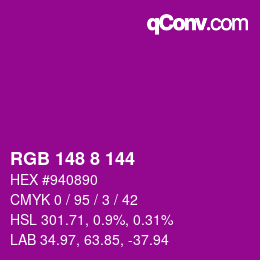 Color code: RGB 148 8 144 | qconv.com