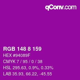 カラーコード: RGB 148 8 159 | qconv.com