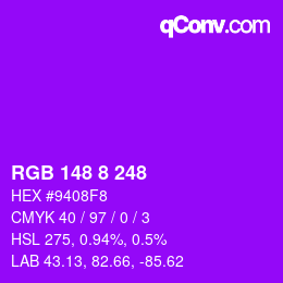 颜色代码: RGB 148 8 248 | qconv.com