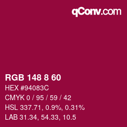 カラーコード: RGB 148 8 60 | qconv.com