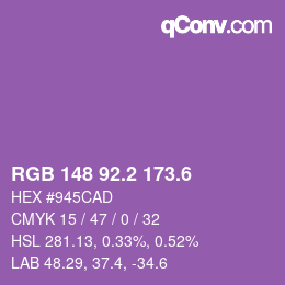 カラーコード: RGB 148 92.2 173.6 | qconv.com