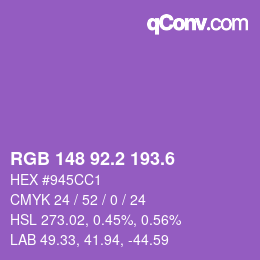 カラーコード: RGB 148 92.2 193.6 | qconv.com