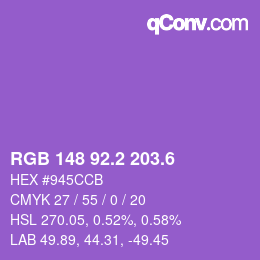 カラーコード: RGB 148 92.2 203.6 | qconv.com