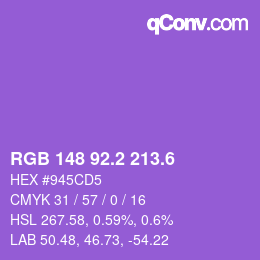 カラーコード: RGB 148 92.2 213.6 | qconv.com