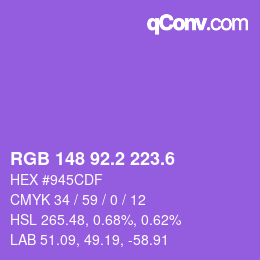 カラーコード: RGB 148 92.2 223.6 | qconv.com