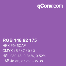颜色代码: RGB 148 92 175 | qconv.com