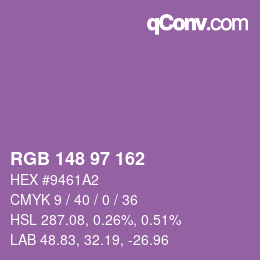 Color code: RGB 148 97 162 | qconv.com