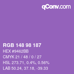 カラーコード: RGB 148 98 187 | qconv.com