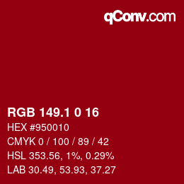 カラーコード: RGB 149.1 0 16 | qconv.com