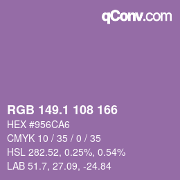カラーコード: RGB 149.1 108 166 | qconv.com