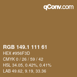 Color code: RGB 149.1 111 61 | qconv.com