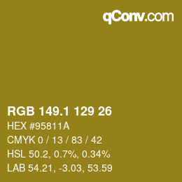 カラーコード: RGB 149.1 129 26 | qconv.com