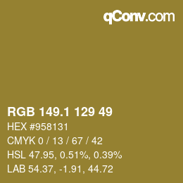 カラーコード: RGB 149.1 129 49 | qconv.com