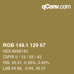 カラーコード: RGB 149.1 129 67 | qconv.com
