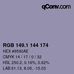 カラーコード: RGB 149.1 144 174 | qconv.com
