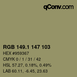 Color code: RGB 149.1 147 103 | qconv.com