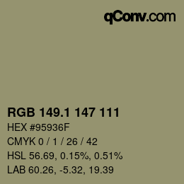 Color code: RGB 149.1 147 111 | qconv.com