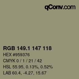 Color code: RGB 149.1 147 118 | qconv.com