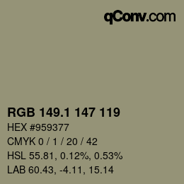 カラーコード: RGB 149.1 147 119 | qconv.com