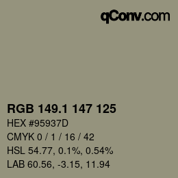 Color code: RGB 149.1 147 125 | qconv.com
