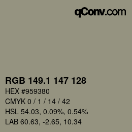 カラーコード: RGB 149.1 147 128 | qconv.com