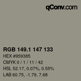 カラーコード: RGB 149.1 147 133 | qconv.com