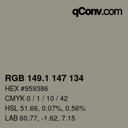 カラーコード: RGB 149.1 147 134 | qconv.com