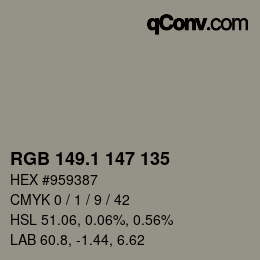 Color code: RGB 149.1 147 135 | qconv.com