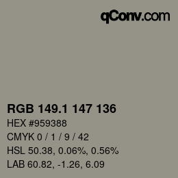 カラーコード: RGB 149.1 147 136 | qconv.com