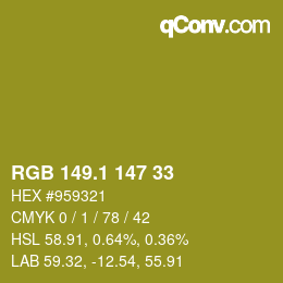 カラーコード: RGB 149.1 147 33 | qconv.com