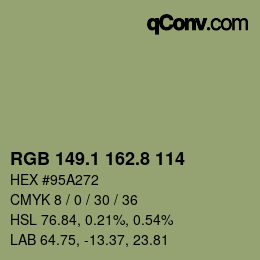Color code: RGB 149.1 162.8 114 | qconv.com