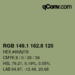 Color code: RGB 149.1 162.8 120 | qconv.com