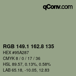 Código de color: RGB 149.1 162.8 135 | qconv.com