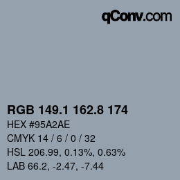 Color code: RGB 149.1 162.8 174 | qconv.com