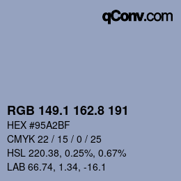 Código de color: RGB 149.1 162.8 191 | qconv.com