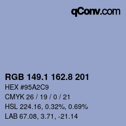 Código de color: RGB 149.1 162.8 201 | qconv.com