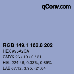 Farbcode: RGB 149.1 162.8 202 | qconv.com