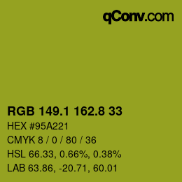 カラーコード: RGB 149.1 162.8 33 | qconv.com