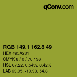 カラーコード: RGB 149.1 162.8 49 | qconv.com